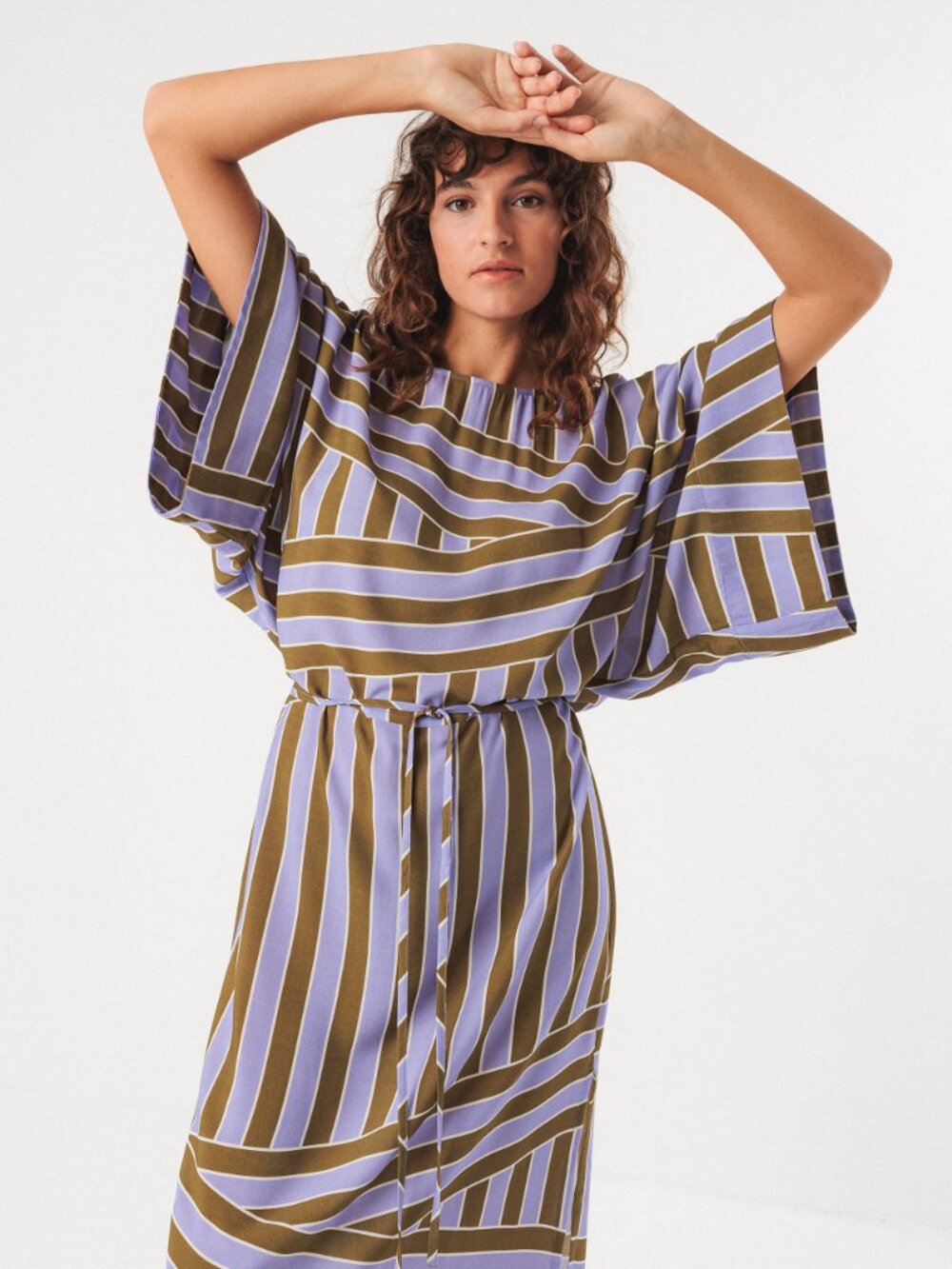 SKFK LIGI Maxi Dress Lavender Green Stripe Kimono Sleeves Sz 6 Unique Exclusive